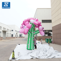 Modèle d'arbre à fleurs rose gonflable géant personnalisé pour la décoration de scène d'événements en plein air