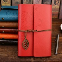 Carnet à anneaux A5 rétro coréen en similicuir avec motif feuilles d'automne