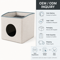 Vente en gros : Lit-cube 2-en-1 pour chat, maisonnette en tissu avec grotte fermée et transat supérieur pour chats d'intérieur et chatons
