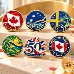 Épingles de revers commémoratives personnalisées en émail dur pour anniversaire de conférence internationale, avec emballage OEM ODM - Product Image 1