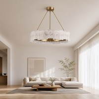 Suspension Jingshi en laiton avec panneaux en albâtre, éclairage doux pour salon ou chambre à coucher