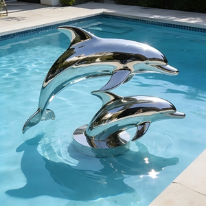 Sculpture de dauphin moderne personnalisable en acier inoxydable pour piscine, cour et aménagement paysager - Product Image 4