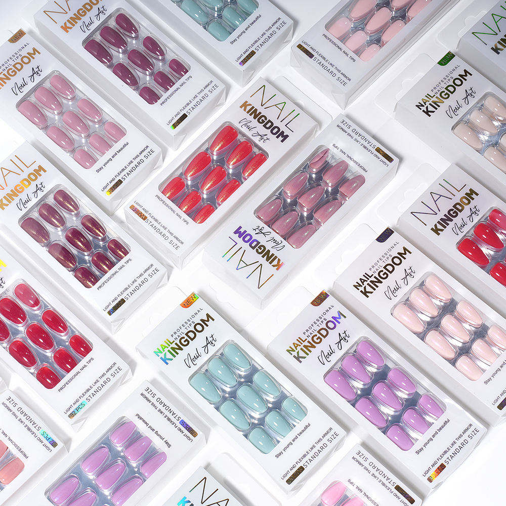 32pcs Almond Shaped Handmade Gel Press-On Nails Solid Color Artificial Fingernails for Nail Art Salon for Finger Application