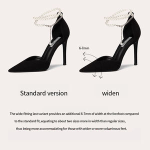 Zapatos de novia de tacón alto con perlas de gamuza de diseño elegante de verano para mujer con correas finas en el tobillo sandalias puntiagudas de tendencia de moda - Product Image 6