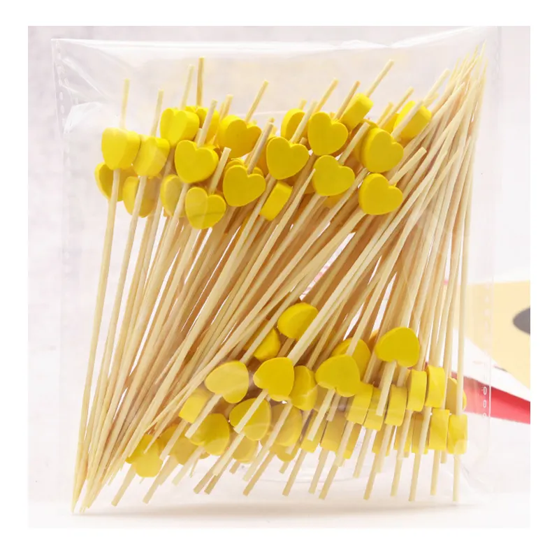 Custom Disposable Fruit Sticks Colored Knotted Bamboo Meat Skewers bbq tools
