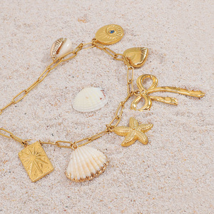 <b>Cross</b> Border Trendy Starfish Shell Bow Heart Necklace 18K Gold Clavicle <b>Chain</b> Jewelry Fashion Pendant Charms - Product Image 3