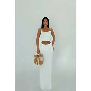 Conjunto de Dos Piezas Bellezza Blanco con Cuello Asimétrico, Shorts y Falda para Verano, Tallas XS a 5XL - Product Image 3