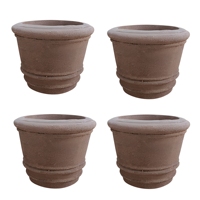 Pot Bunga Keramik Rustic Tahan Lama Gaya Vintage untuk Taman Luar Ruangan, Tanaman Hijau, Desain Bundar Berlapis Glasir