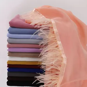 Yomo 2024 Nieuwe Parel Chiffon Struisvogel Haar Sjaal Veer Hui Gaas Sjaal Midden-Oosten Afrikaanse Moslim Hoofddoek