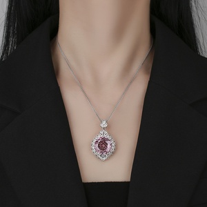 Fashion Eco-friendly 18mm Rose Cut Red Cubic Zirconia <b>Copper</b> Jewelry Demifine Jewellery Pendant Necklace Daily Wear for Women - Product Image 5