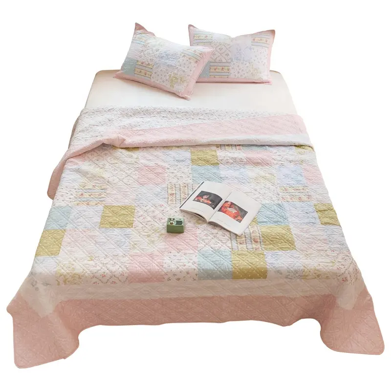 Hot Sale Small Fresh Pink Floral Series Pure Cotton Handmade Patchwork Sheet Spring And Autumn Quilt Bedding Set