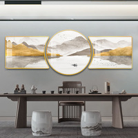 Nouveau chinois Zen paysage peinture ronde suspendue étude salon de thé club fond mur salon cristal porcelaine peinture ensemble