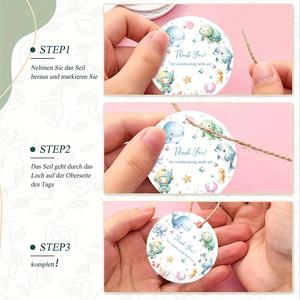 Étiquettes circulaires « Merci » avec corde en chanvre, thème créatures marines, design style <span class=keywords><strong>aquarelle</strong></span>, parfaites pour le monde marin - Product Image 4