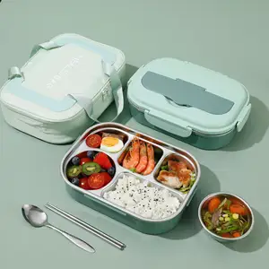 sus304材料午餐容器单层隔热食品盒透明盖厨房食品储存容器