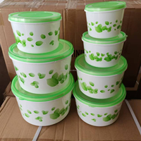 Boîtes de rangement rondes bon marché à vendre, lot de 7, boîte en plastique transparente, organiseur de nourriture imprimé pour la cuisine et ensemble de rangement