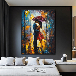 Quadro Astratto con Ombrello e Coltello Pittorico, Decorazione per Camera da Letto, Dipinto di Coppia Romantica - Product Image 3