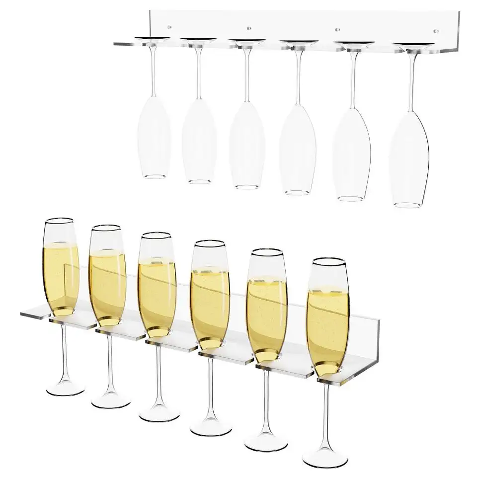 Clear Acrylic Wall Mounted Drink Glass Rack Holder Champagne Wall Display Glass Holder Wine Cup Storage For Home Parties
