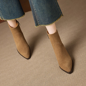 Bottines courtes personnalisées en <span class=keywords><strong>daim</strong></span> de vache vintage pour femme, nouvelle collection automne-hiver 2026, <span class=keywords><strong>marron</strong></span>, talon moyen 4,5 cm, fermeture éclair, taille 41 - Product Image 2