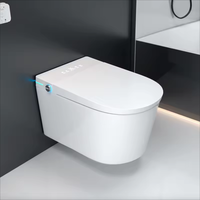 WC intelligent mural avec bidet intégré et télécommande, en céramique, norme européenne, avec couvercle automatique pour salle de bain