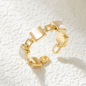Simple Versatile Cat's Eye Stone <b>Square</b> Open Ring Geometric <b>Adjustable</b> For Women - Product Image 4