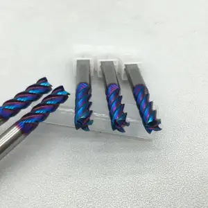 Grewin-Proveedor de China Fresa de extremo de carburo HRC65 de 4 flautas para acero al carbono Acero inoxidable con nano recubrimiento azul