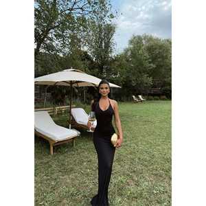 ชุดราตรีสีดำสุดหรู ไซส์ XS ทรงบอลกาวน์ สายรัดด้านหลัง ตกแต่งด้วยโครเชต์ 3 มิติ ประดับด้วยคริสตัลและเลื่อม ความยาวระดับพื้น ทรงเอไลน์ - Product Image 5