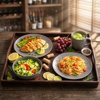 Service de table en céramique grès mat moucheté gris Guang Da 16 pièces - 4 assiettes plates, 4 assiettes à salade, 4 bols et 4 tasses