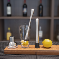 Moulin à cocktail en acier inoxydable et bois, 20,3 cm, léger (87g), certifié, moderne, noir et argent, avec logo personnalisé, écologique