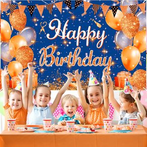 Bannière d'<span class=keywords><strong>anniversaire</strong></span> bleue et orange, décorations, grande bannière bleu marine et orange, <span class=keywords><strong>joyeux</strong></span> <span class=keywords><strong>anniversaire</strong></span>, fond pour l'<span class=keywords><strong>anniversaire</strong></span> des garçons et des filles - Product Image 4