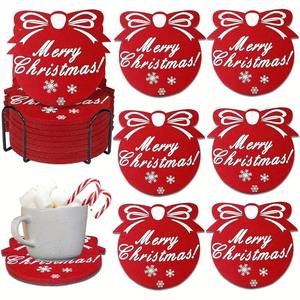Sous-verres en feutre de Noël-Sous-verres rouges avec design flocon de neige, sous-verres de Noël absorbant l'eau - Product Image 2