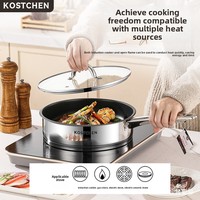 Ensemble de 5 casseroles universelles coréennes en acier inoxydable 201 épaissi, à double fond, pour cuisinière, avec marmite à soupe et ustensiles de cuisson pour friture, pour le marché international