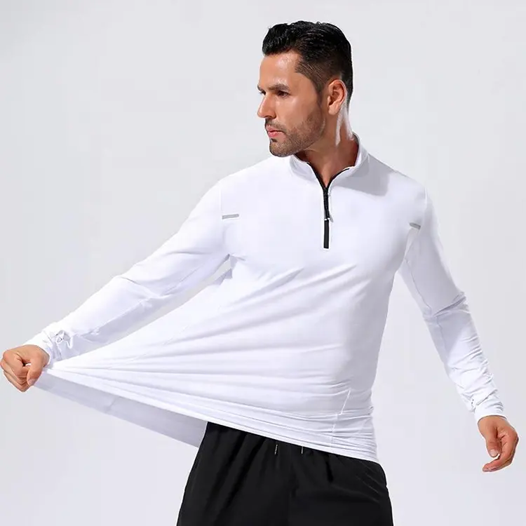 대량 도매 스포츠화 T 셔츠 긴팔 남자 쿼터 지퍼 T 셔츠 슬림핏 T 셔츠 맞춤 인쇄