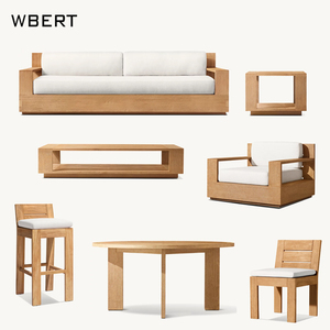 WBERT Balmain Teak-Sofa Wasserfestes Leinen <span class=keywords><strong>Matira</strong></span> Anpassbare Farben Garten-Sofa-Set Teakholz Outdoor-Möbel-Set - Product Image 3