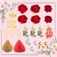 Großhandel 24 Stück Bohemian Blumen- und Palmblatt-Kuchendekoration, Spiegel-Schaumstoffbälle, Regenbogen Happy Birthday Cake Topper Zubehör