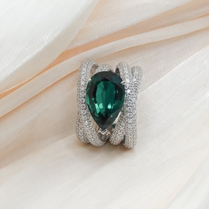 화려한 실버 링 10x15mm 배 컷 랩 Moissanite 링으로 자란 에메랄드 - Product Image 1