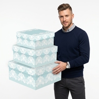 3 boîtes cadeaux rigides en carton recyclé laminé mat, de forme oblongue, avec motif en dentelle blanche, pour emballages de mariage et de baby shower