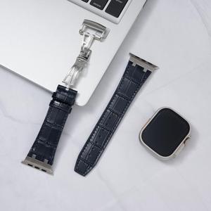 Boucle pliante en cuir à motif de bambou <span class=keywords><strong>AP</strong></span> pour bracelet de montre Apple pour IWatch SE 6 7 8 9 10 11 42 46 49mm Style mature et stable - Product Image 5
