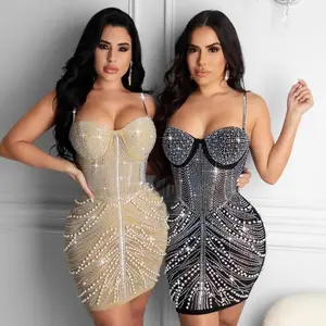 뜨거운 판매 플러스 사이즈 스팽글 드레스 2023 도매 최신 스파게티 스트랩 페르시 나이트 클럽 드레스