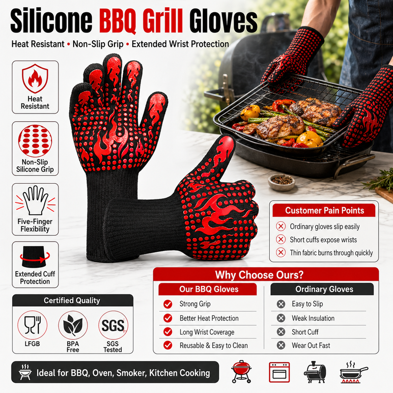 Silicone Oven Mitts Anti Scalding Waterproof