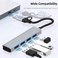 Hub USB 3.0 C ultra-mince, sans pilote, filaire, pour le bureau et les voyages, compatible avec les périphériques 2.0