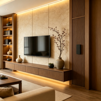 Meuble TV flottant en bois massif avec éclairage LED chaud, combinaison minimaliste style Song de meuble TV et table basse pour salon