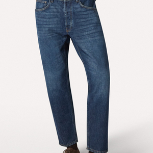 Jeans Casual a Gamba Affusolata in Denim Elasticizzato Scuro 11.5oz Cotone Cinque Tasche Chiusura a Bottoni Orlo 17.5cm - Product Image 5