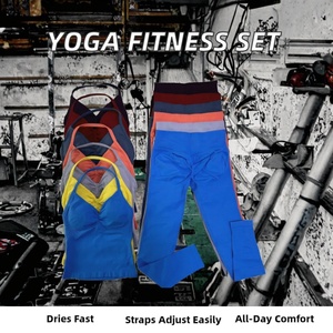 ชุดออกกำลังกายโยคะแบบ 2 ชิ้น เสื้อกล้ามและกางเกงเลกกิ้ง แห้งเร็ว ผลิตจากผ้าสแปนเด็กซ์/ไนลอน เหมาะสำหรับพิลาทิสและปั่นจักรยาน - Product Image 2