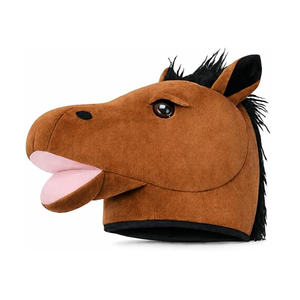 Accessoires <span class=keywords><strong>de</strong></span> jeu <span class=keywords><strong>de</strong></span> rôle pour fête d'Halloween, tête <span class=keywords><strong>de</strong></span> <span class=keywords><strong>cheval</strong></span> en peluche marron <span class=keywords><strong>de</strong></span> 13 pouces avec bouche ouverte et cheveux noirs vifs, chapeau <span class=keywords><strong>de</strong></span> costume pour adultes et enfants - Product Image 1