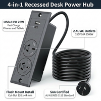 Enchufe de escritorio empotrado AU con 2 tomas de CA y USB PD de 20W, toma oculta para muebles de oficina en el hogar