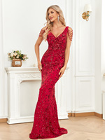 Scintillant rouge miroir strass Transparent fendu longue soirée Costume de mariage femmes anniversaire spectacle robe grande taille