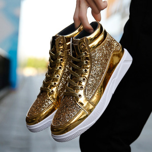 Baskets montantes rétro pour hommes, grande taille 48, en cuir doré brillant de qualité, chaussures de course tendance, antidérapantes pour le printemps - Product Image 3