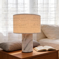 Lampe de table moderne en marbre avec abat-jour en tissu, design simple, alimentée par batterie, lampe de chevet pour salon et chambre à coucher