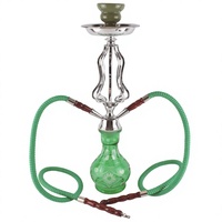 Chicha arabe transfrontalière en métal de taille moyenne à double tige, avec verre givré marbré sculpté, ensemble complet