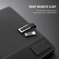Carnet de notes A5 rechargeable en cuir avec chargeur sans fil, batterie externe intégrée, 100 feuilles, lecteur USB et verrouillage – Modèle OEM
